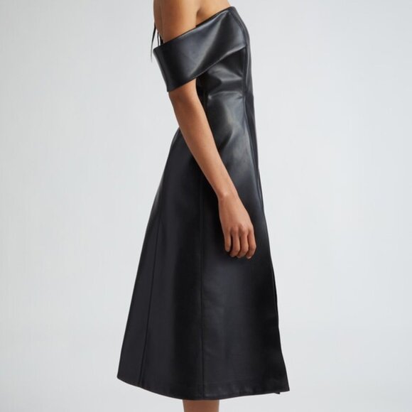 Israella Kobla New Simphi Black One Shoulder Faux Leather Dress Size 2 - Picture 2 of 9